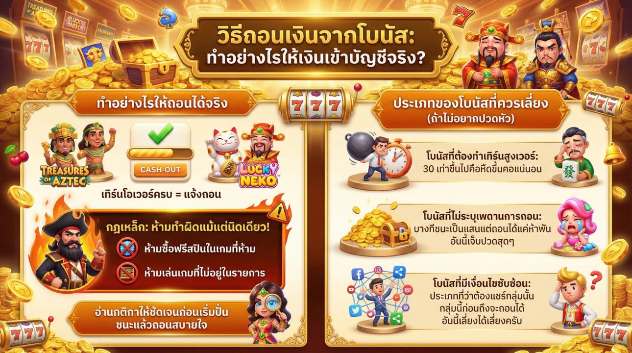 วิธีถอนเงินโบนัส ข้อควรทำและโบนัสที่ต้องเลี่ยง