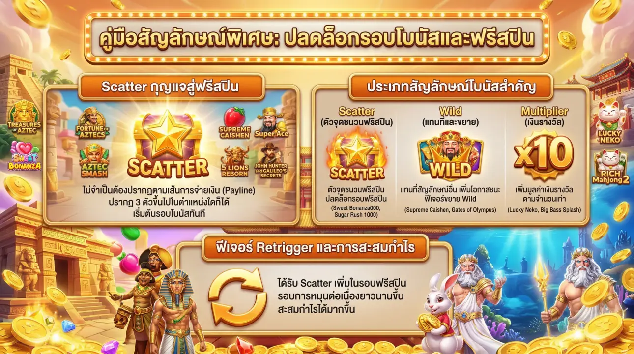 คู่มือสัญลักษณ์พิเศษ ปลดล็อกโบนัสและฟรีสปิน